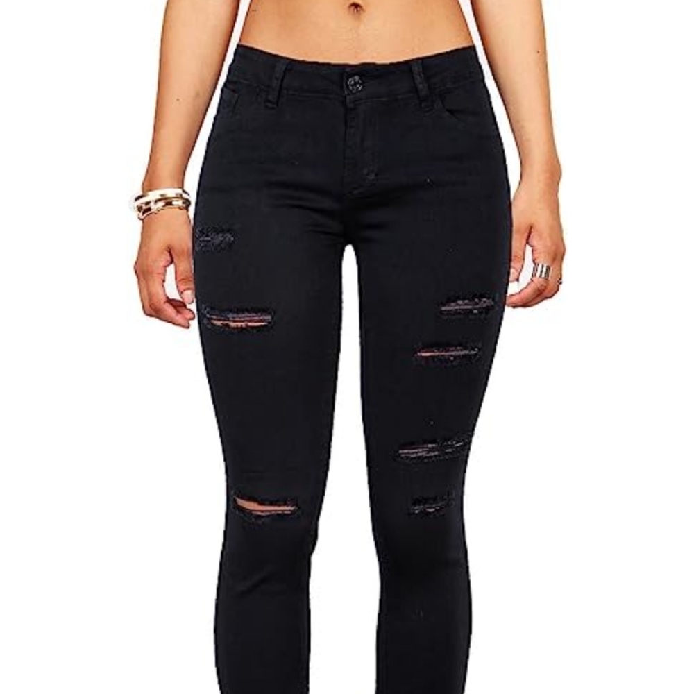 Mid rise black distressed skinny jeans jeggings medium